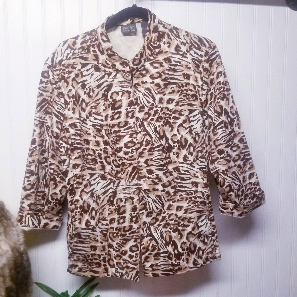 Chico’s Size 3 (16) 3 Button Animal Print Blazer